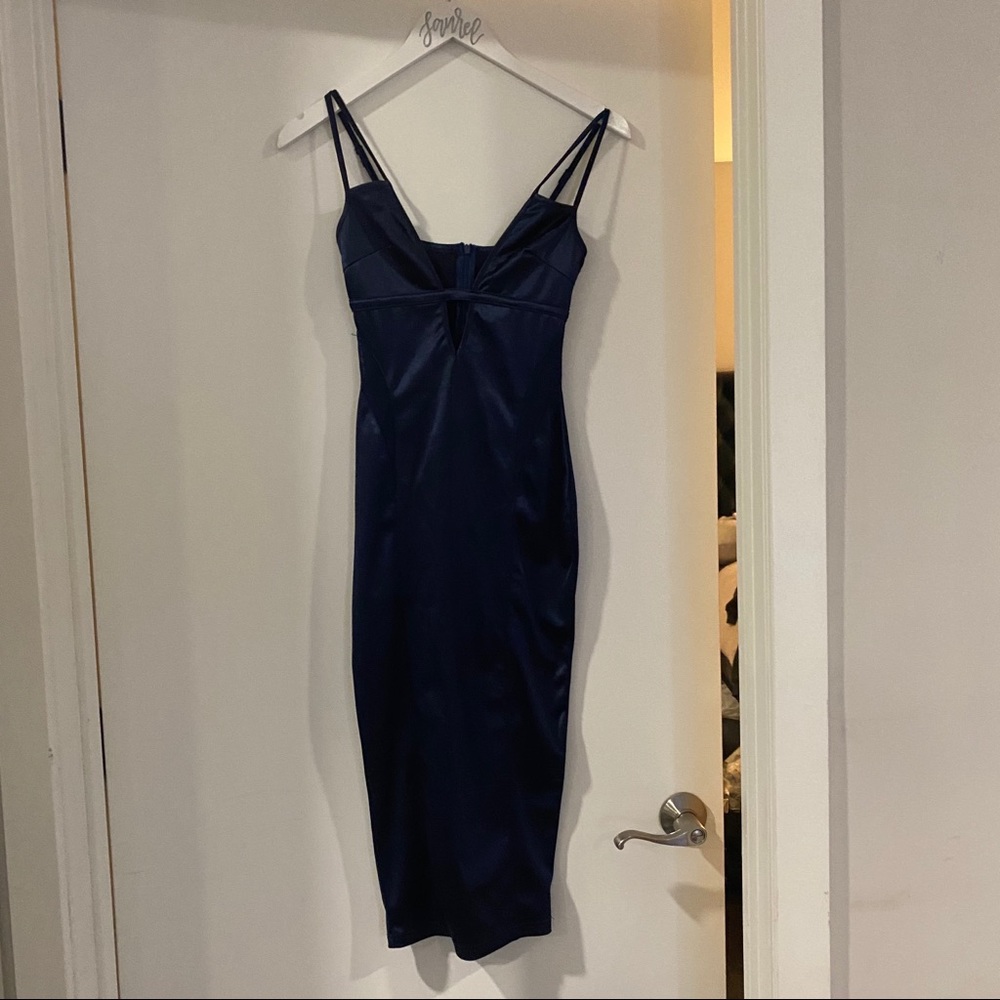 PLT navy satin cocktail dress